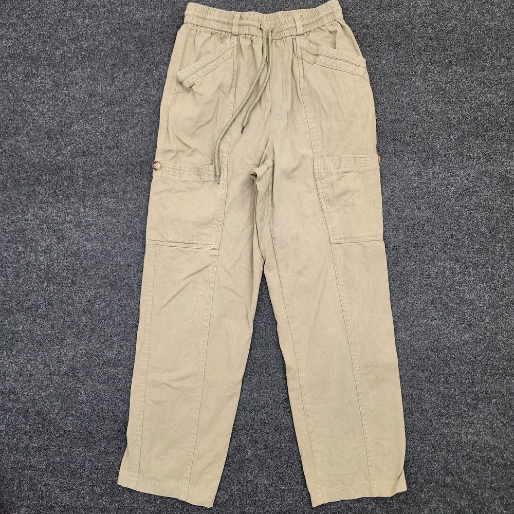 7 for all Mankind Womens Small Khaki Cargo Pants Elastic Waist Straight Leg